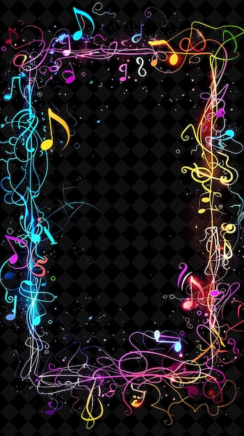 PSD enchanted music arcane frame with musical notes and enchante neon color frame y2k art collection