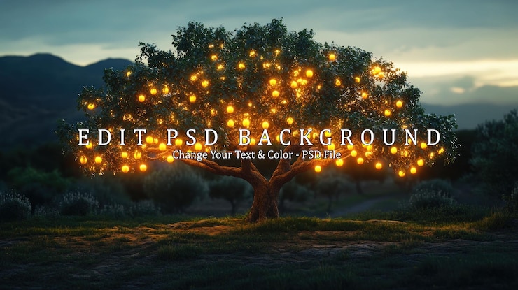 PSD enchanted tree with glowing lights
