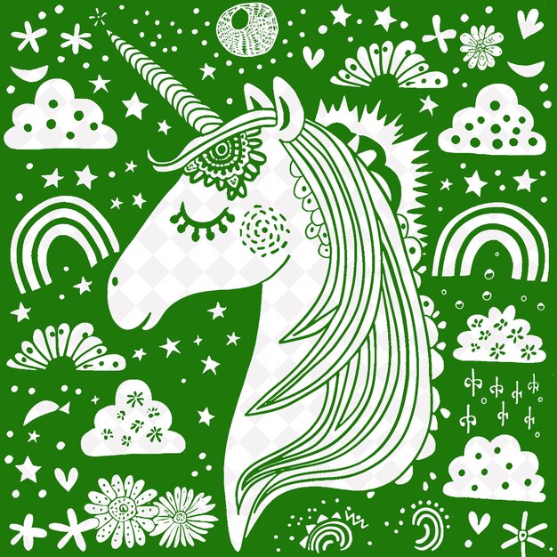 Enchanted unicorn folk art con modello arcobaleno una cornice png su sfondo pulito collezione