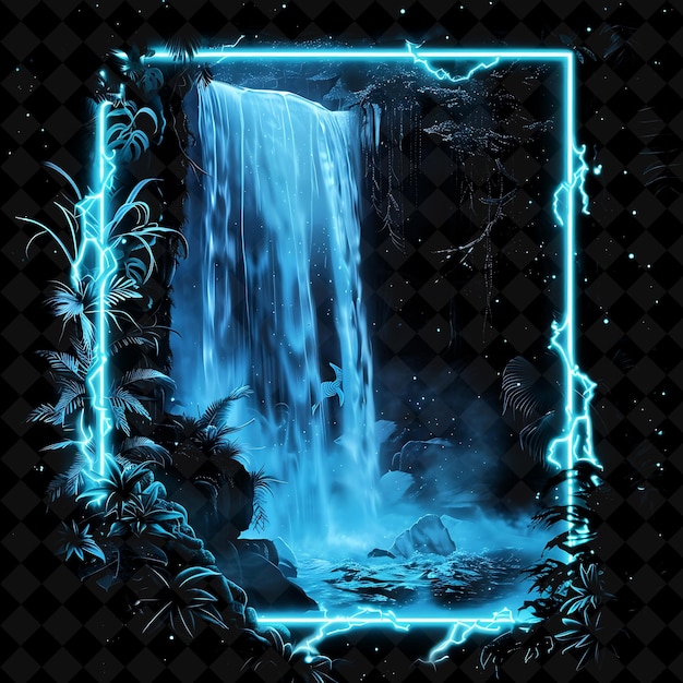 PSD enchanted waterfall arcane frame met cascading water en gl neon color frame y2k art collection