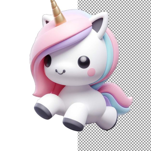 Enchanted Whimsy Isolated 3D Cute Unicorn on PNG Background