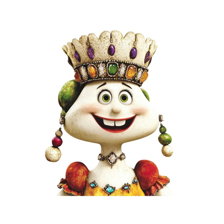 PSD enchanting cartoon queen with crown and jewels
