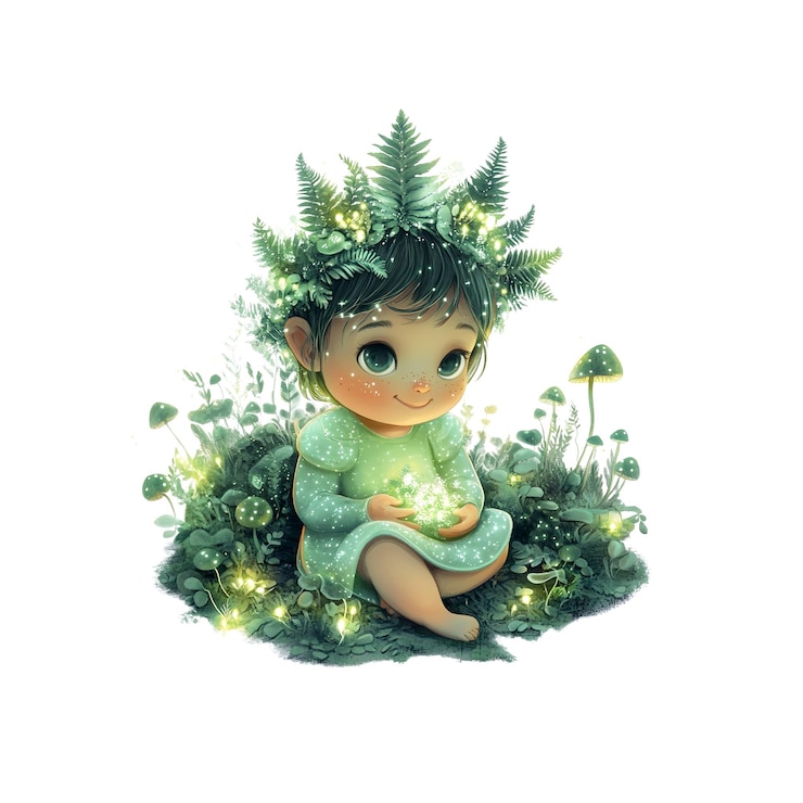 PSD enchanting forest sprite a whimsical child in natures embrace