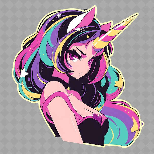 PSD incantevole e magico anime unicorn girl with a horn e ra png creative cute sticker collection