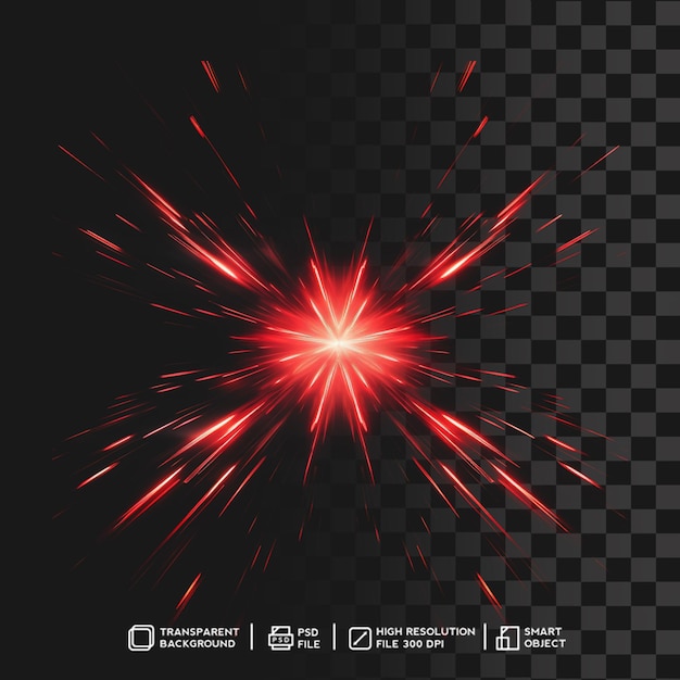 PSD enchanting red light ray ethereal burst effect on isolated transparent background