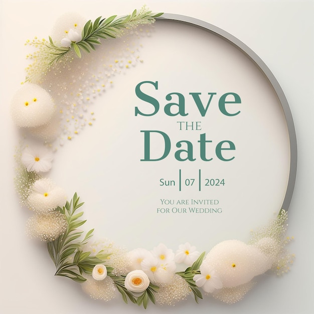 PSD enchanting save the date card with spring flowers and greenery botanical elegance wedding invitation