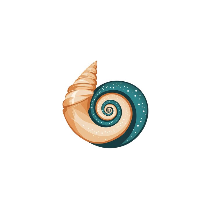 PSD enchanting spiral seashell teal and peach nautilus design