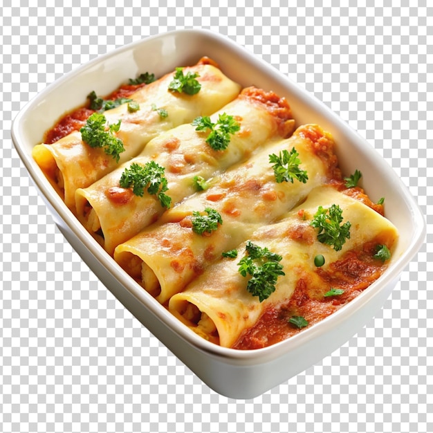 PSD enchiladas on white plate on transparent background