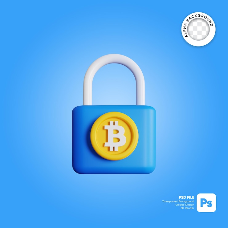PSD encrypted bitcoin 3d illustration