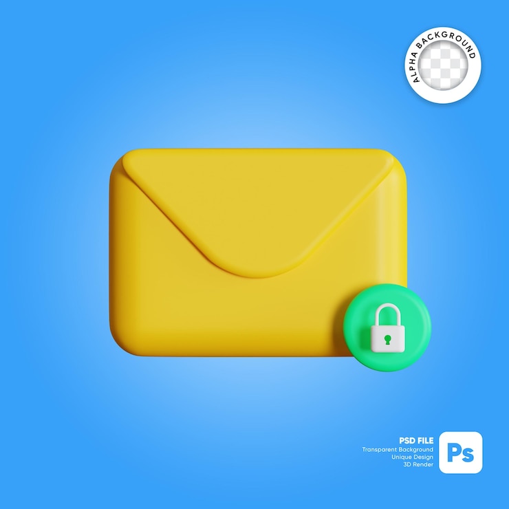 PSD encrypted mail 3d illustration