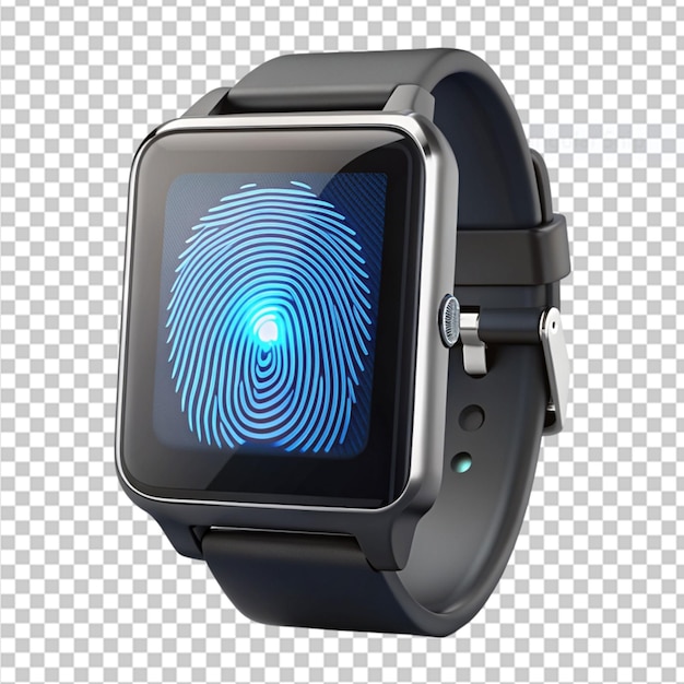 Encrypted smartwatch with biometri authentication on transparent background