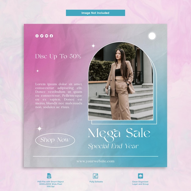 End year mega sale fashion gradient social media template design