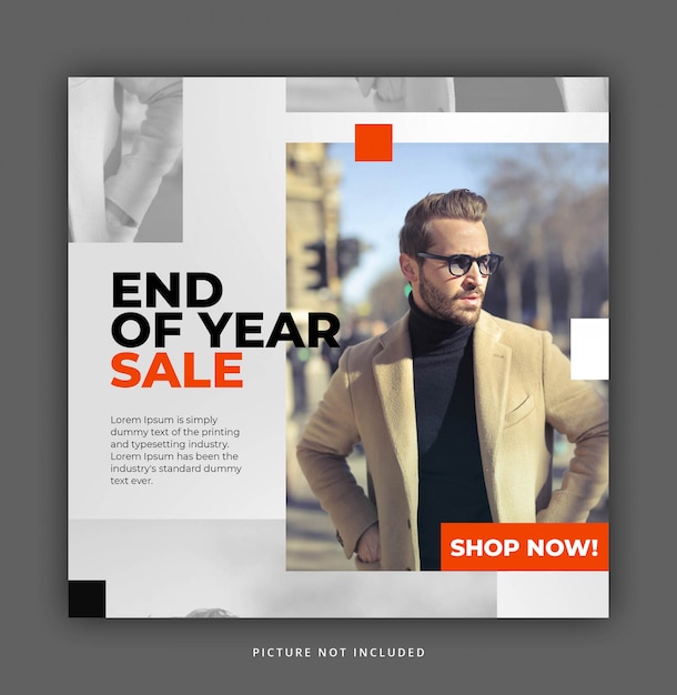 End year sale modern dynamic clean simple instagram post template or square banner