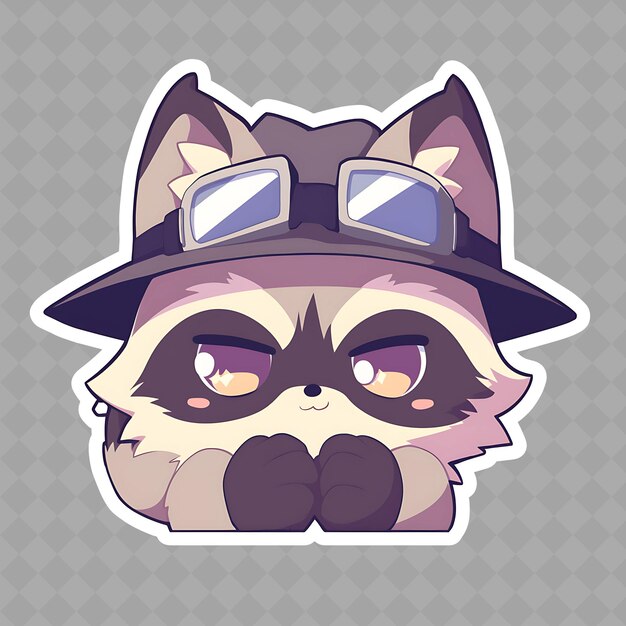 PSD accattivante e curioso anime raccoon boy con una maschera e un ba png creative cute sticker collection