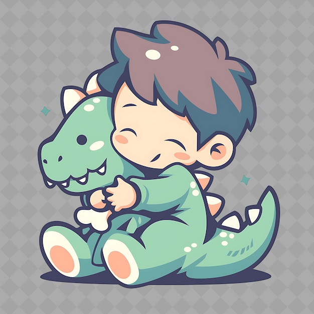 PSD accogliente e kawaii anime dinosaur boy con dinosaur tail una png creative cute sticker collection