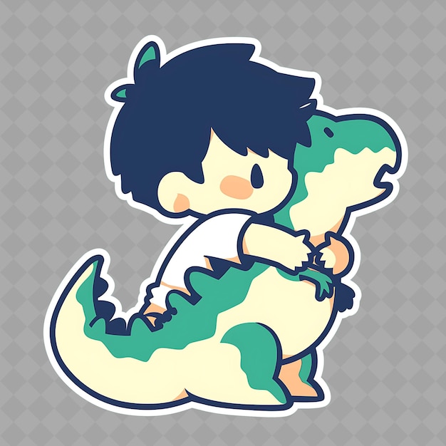 PSD accogliente e kawaii anime dinosaur boy con dinosaur tail una png creative cute sticker collection