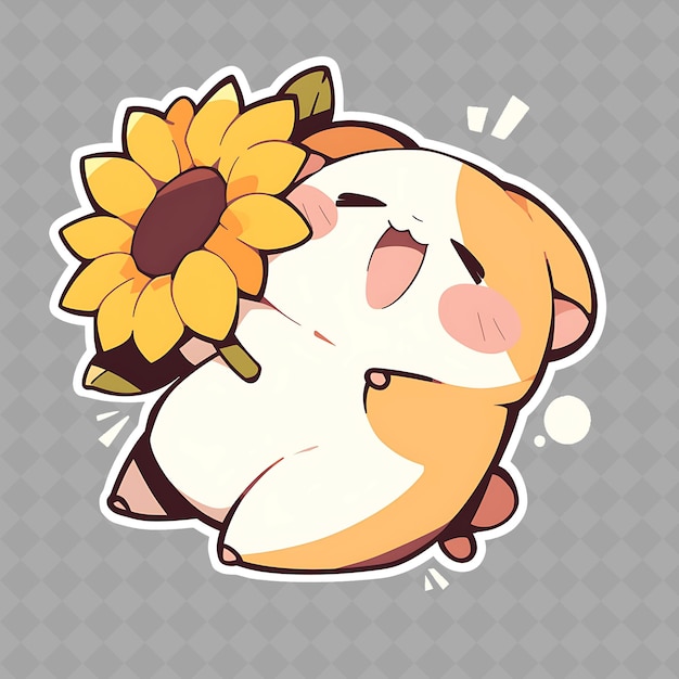 PSD endearing and kawaii anime hamster boy with a sunflower with png creative cute sticker collection