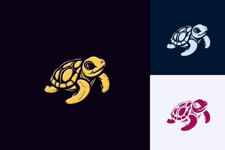 PSD energetic turtle mascot logo with a shell and flippers desig cute abstract vector designs