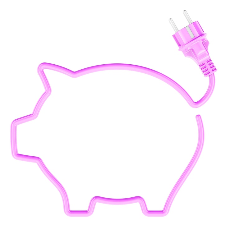 PSD energiebesparend voor het huis concept piggy bank silhouet van stroomkabel met plug 3d-rendering geïsoleerd op transparante achtergrond