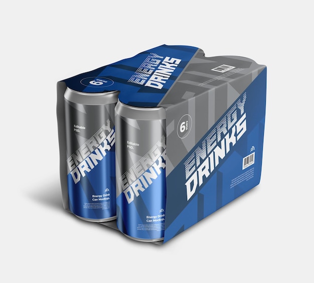 PSD energy drink soda can packaging box mockup psd