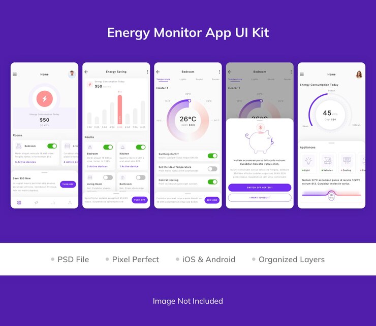 PSD energy monitor app ui kit