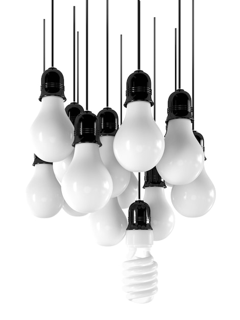 PSD energy saving and simple light bulbs isolated on transparent background