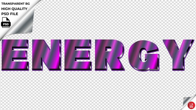 Energy typography purple light text metalic psd transparent