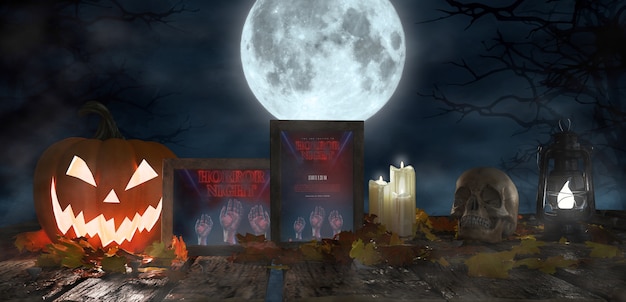 PSD enge decoratie voor halloween met ingelijste horrorfilm posters