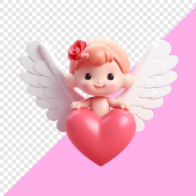PSD engel met een schattig liefdeshart 3d-ontwerp geschikt voor valentijnsdag en designelementen