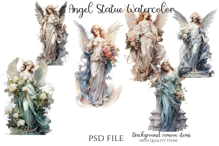 PSD engel standbeeld aquarel clipart