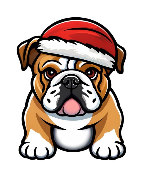 PSD engelse bulldog in een kerstmanhoed rode kerstmankostuum kerstmis-oudejaarsavondhond