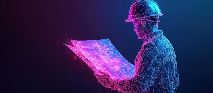 PSD engineer analyzing blueprint