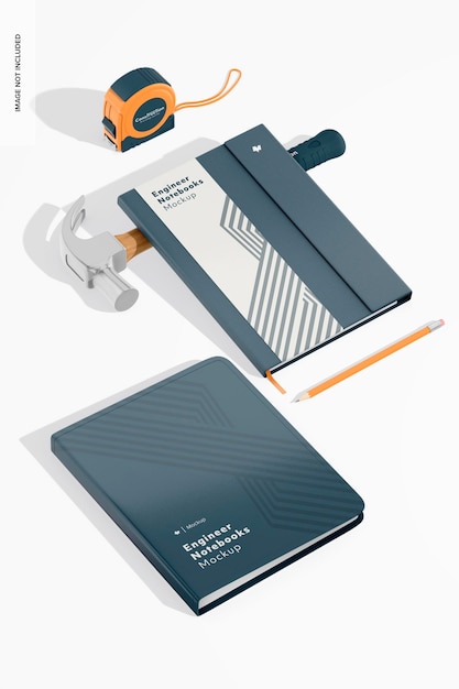 PSD engineer notebooks mockup perspective