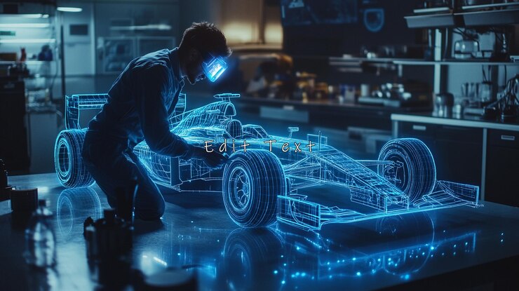 PSD engineer using vr headset to design a virtual race car