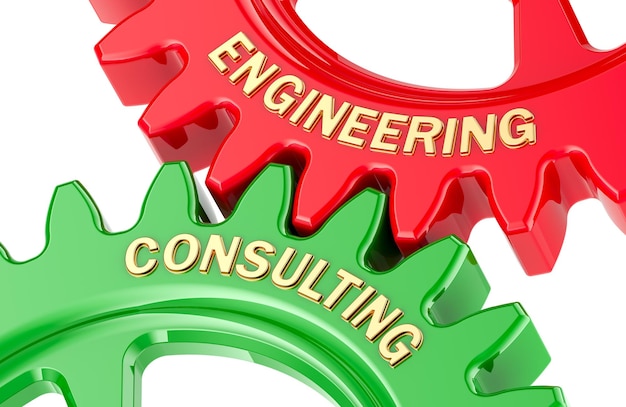 engineering consulting concept with colored gearwheels 3d rendering isolated on transparent background