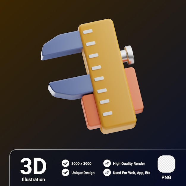 PSD engineering object caliper 3d illustration