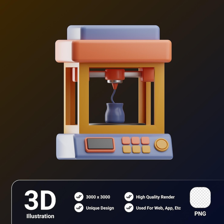 PSD engineering object d printer 3d illustration