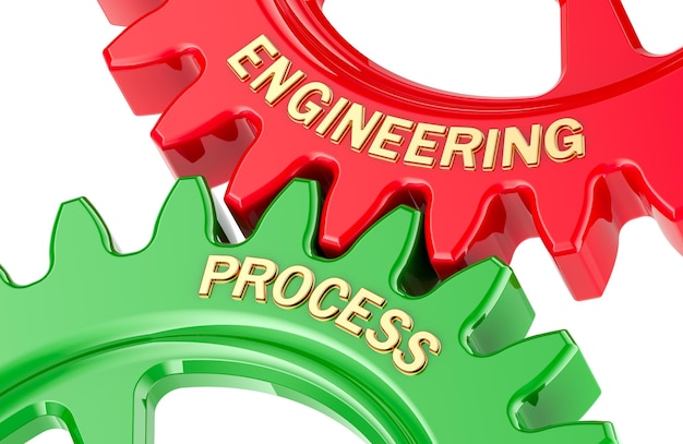 engineering process concept with colored gearwheels 3d rendering isolated on transparent background