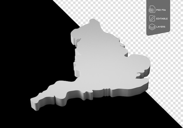 PSD england 3d map geography cartography and topology on black background 3d illustration