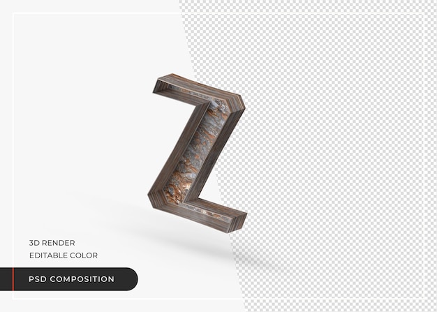 English alphabet letter z isolated made of tree bark in 3d rendering