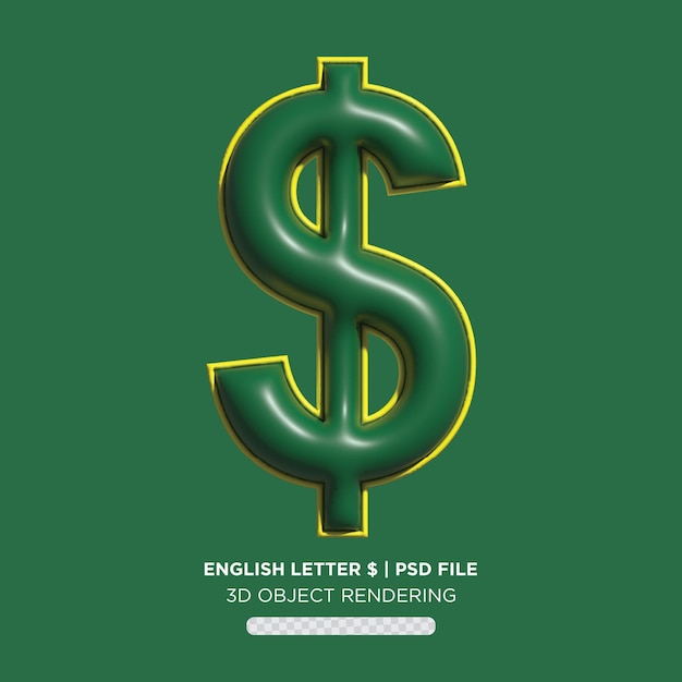 PSD english letter dollar sign  - 3d alphabet rendering