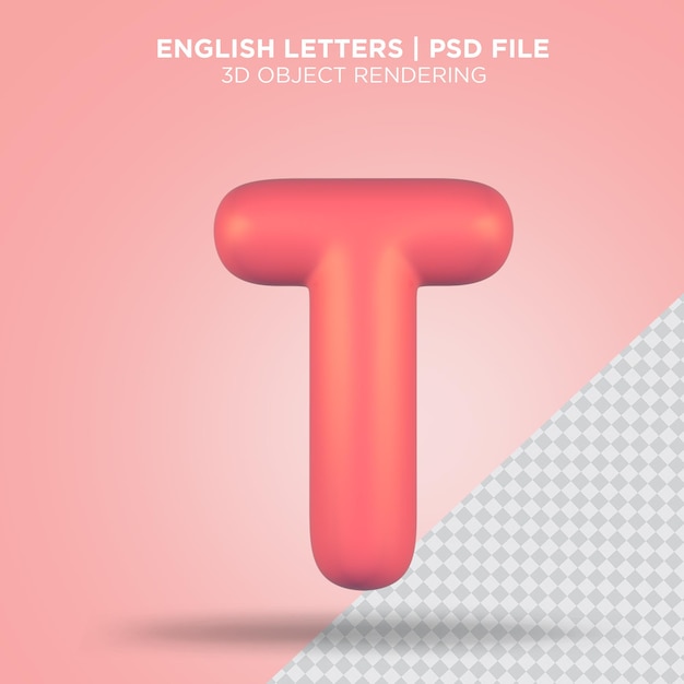 Lettera inglese t 3d rosa alfabeto 3d rendering