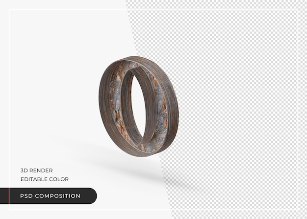 english number 0 isolated made of tree bark in 3d rendering