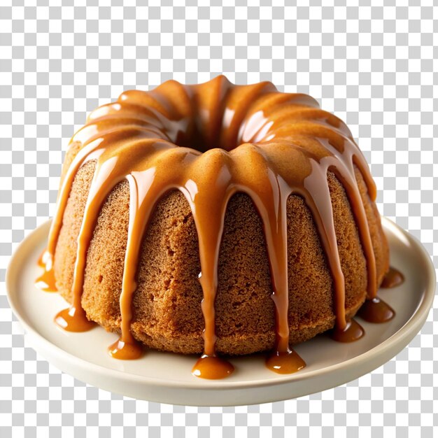 PSD english sticky toffee bundt cake in piatto bianco isolato su sfondo trasparente