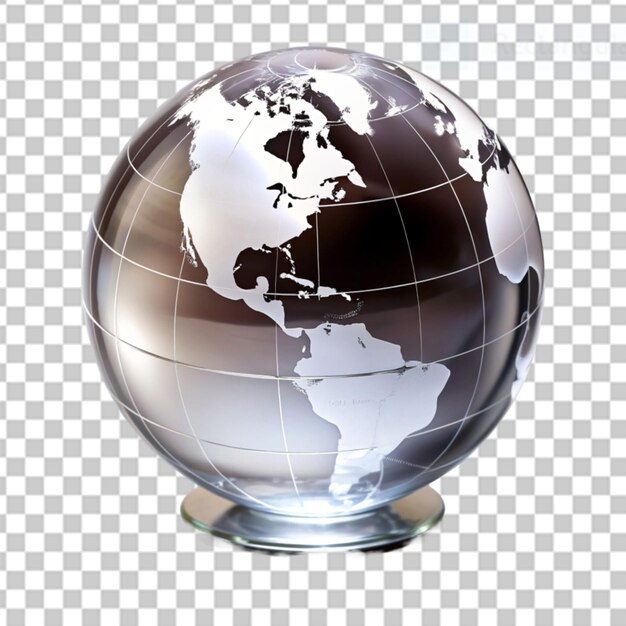 PSD engraved 3d crystal globe on transparent background