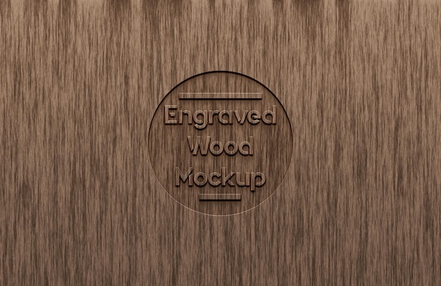 Engraved logo on wooden surface mockup