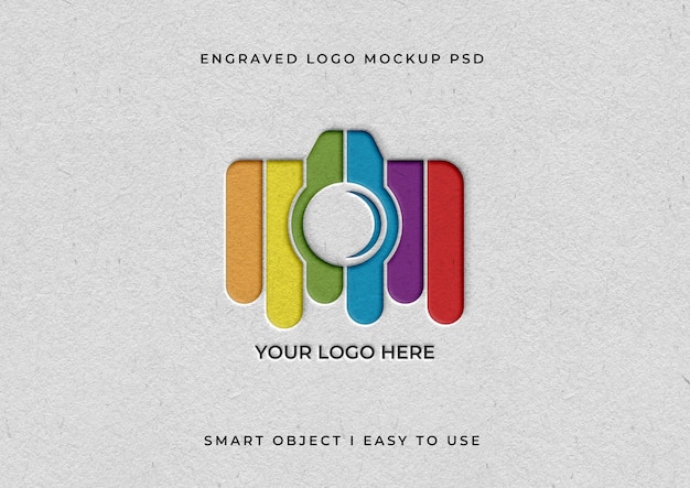 Engraved paper psd logo mockup