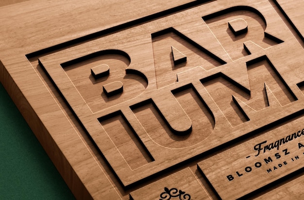 PSD engraved wood logo mockup