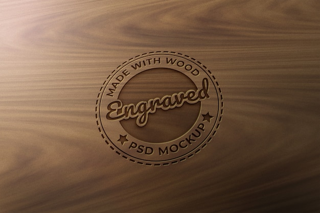 PSD engraved wood mockup template