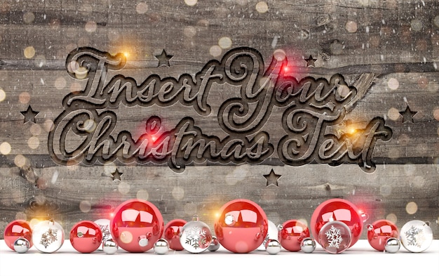 PSD engraved wood mockup with christmas decorations